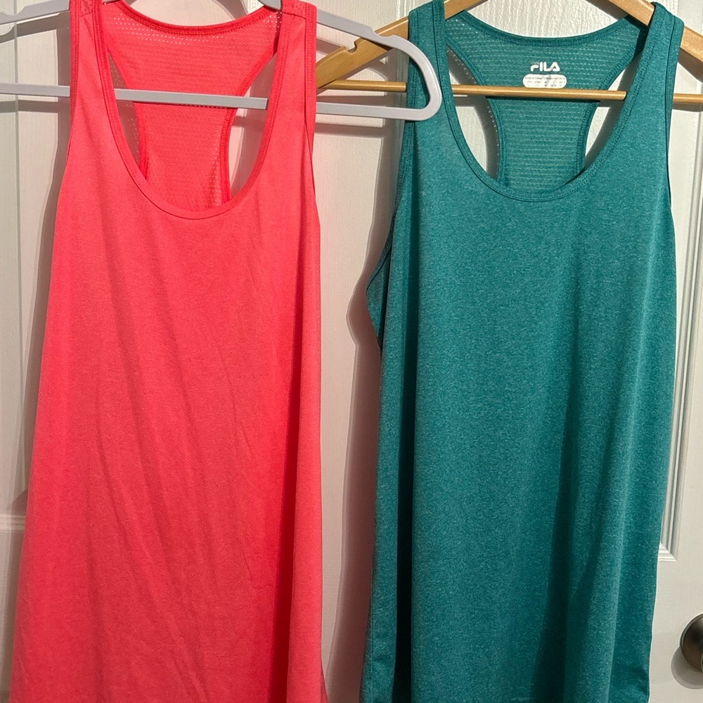 Fila Women's Pink and Teal Tank Tops